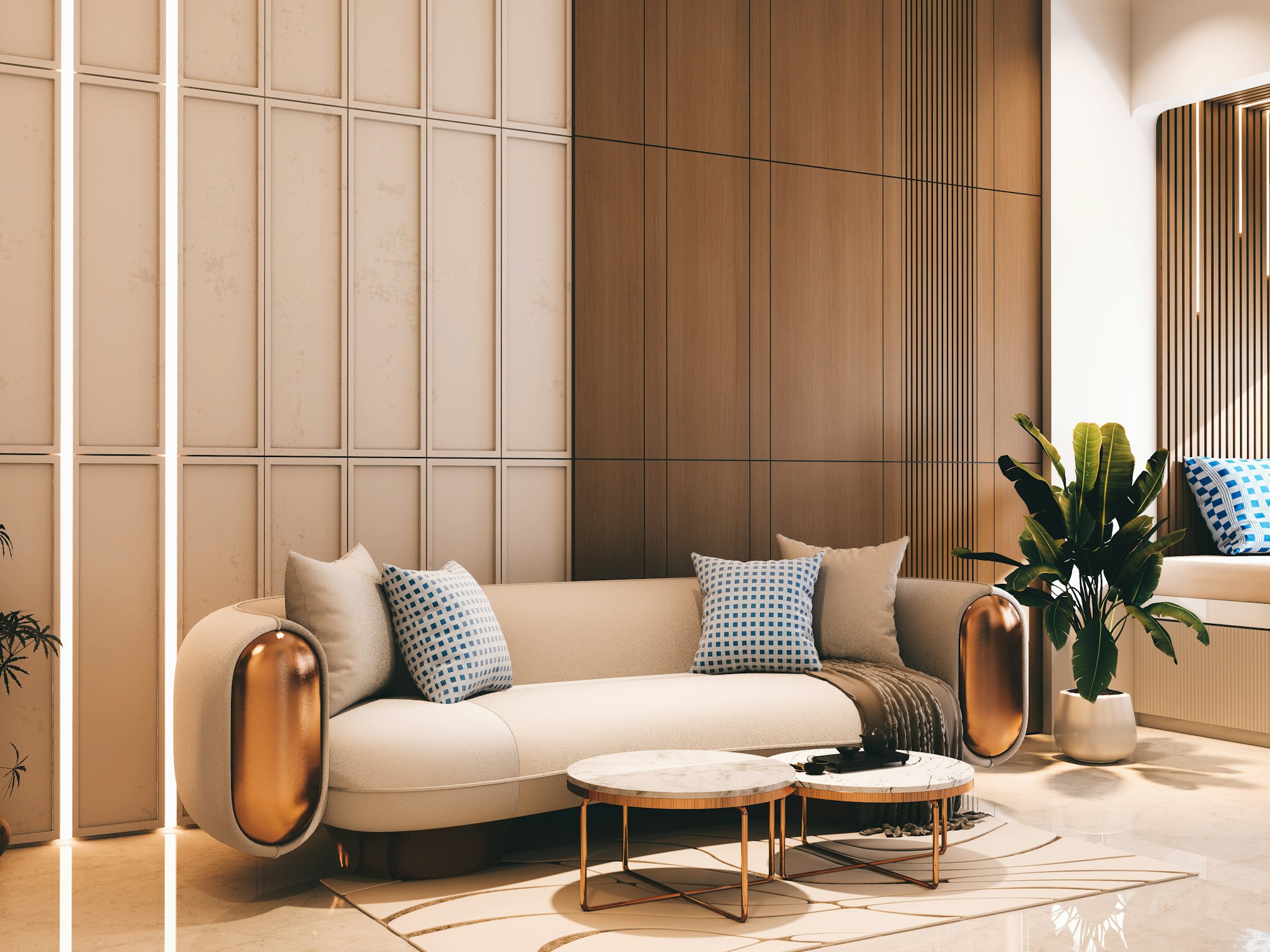 A sunlit, elevated living space styled by Mercy Luxe